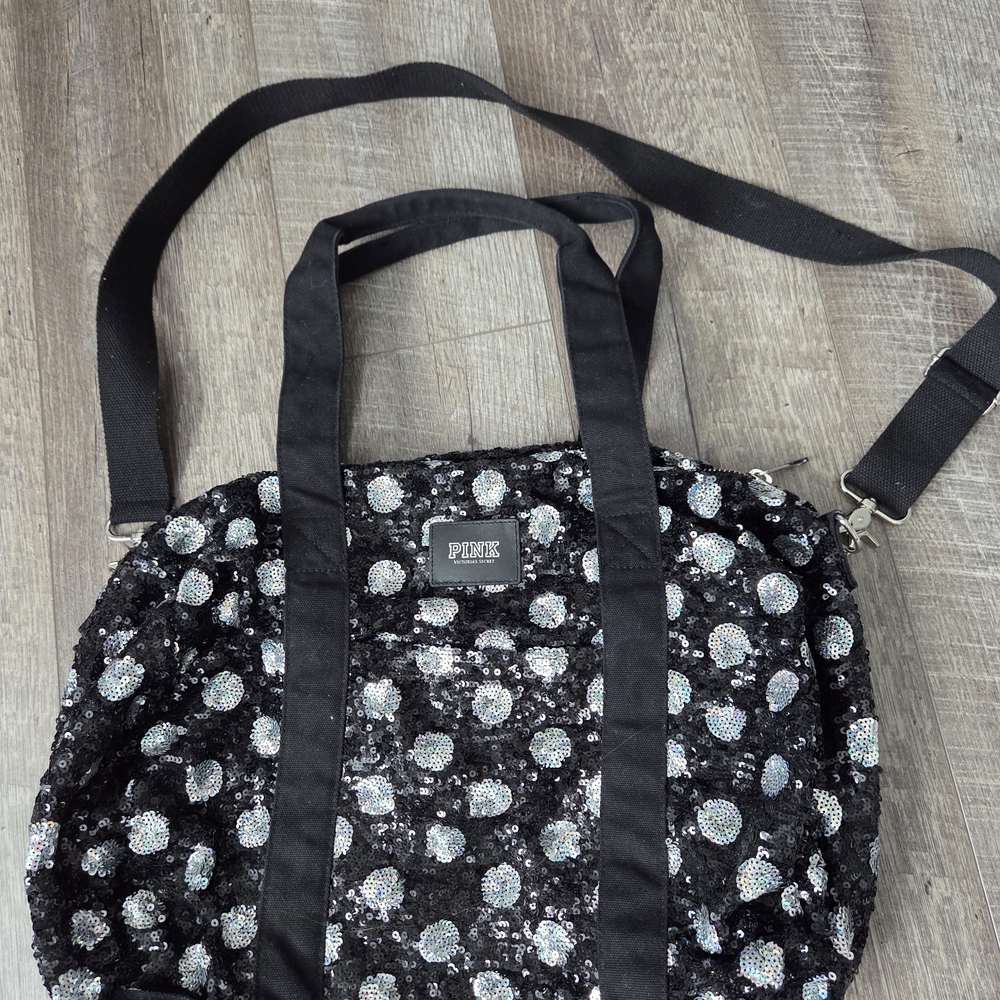 PINK Victoria's Secret Black and Silver Tote Bag